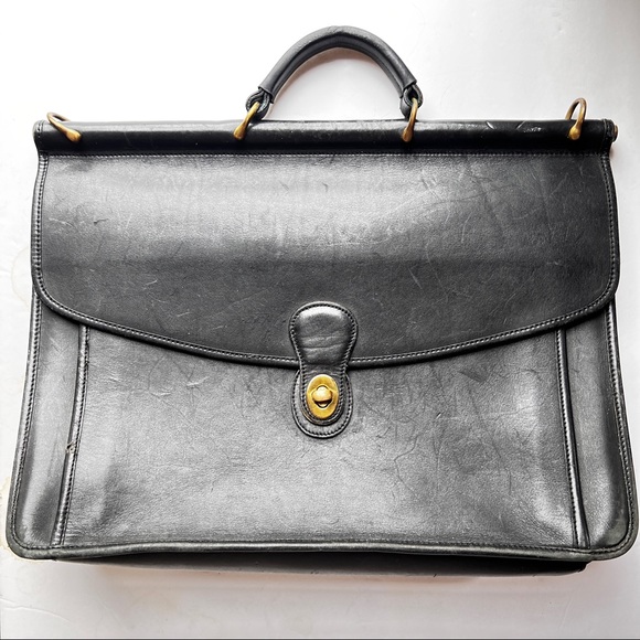 Vintage Black Coach Leather Briefcase Satchel Laptop Case - Picture 2 of 14
